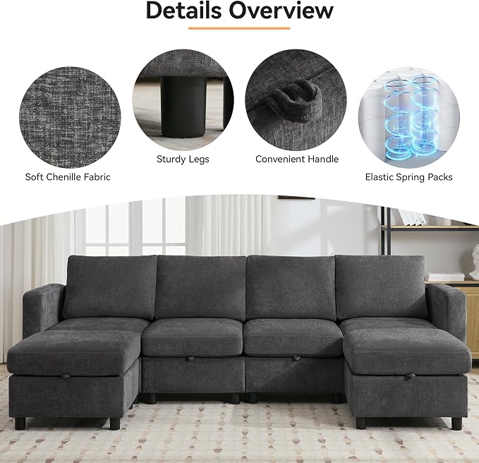 WUTUTUEE 83”Modular Convertible L Shaped Couch Set - Image 3