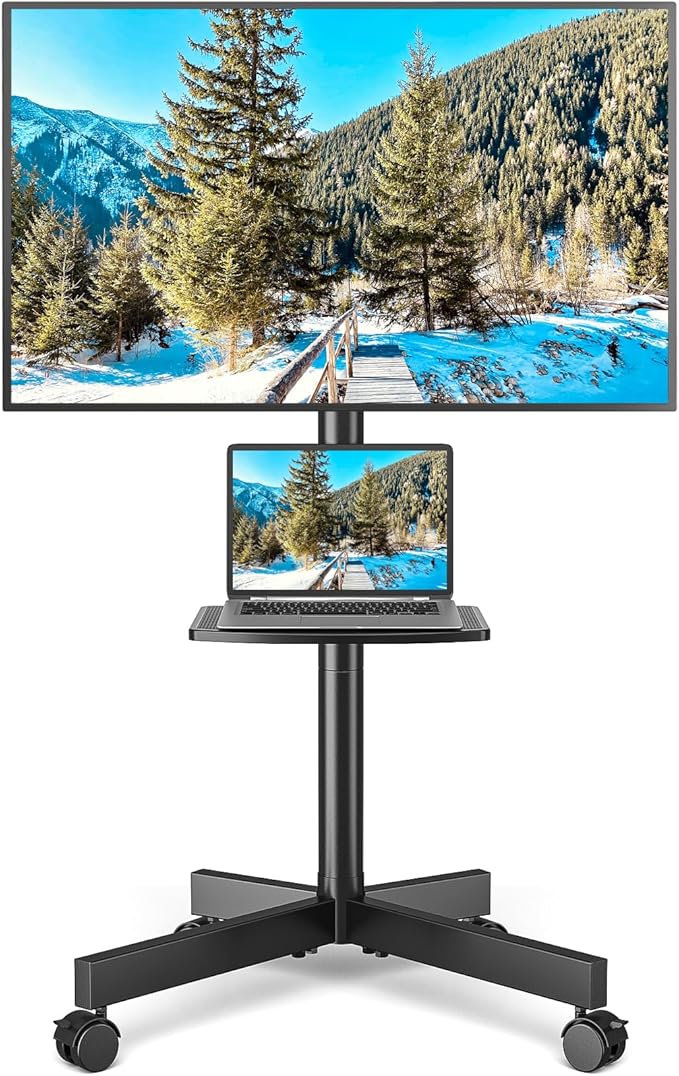 Rolling TV Stand with Shelf for 23-65 inch TVs up to 88lbs, Portable Mobile TV by Rfiver