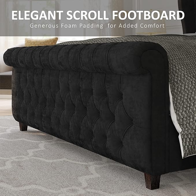 AMERLIFE King Size Platform Bed Frame, Velvet Upholstered Sleigh Bed - Image 5