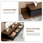 Extendable TV Stand with LED Lights, Modern TV Console with 3 Drawers, Wooden - Image 6