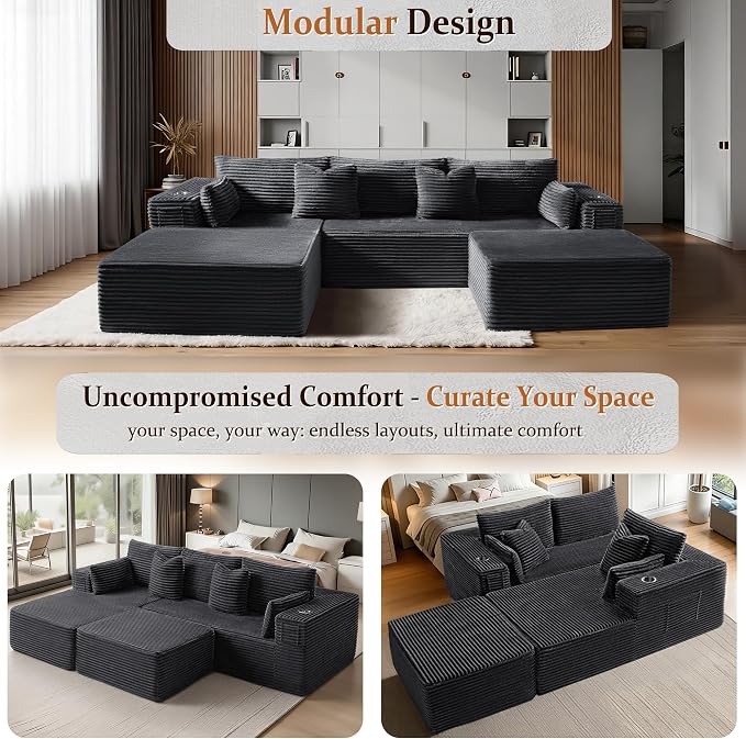 108" Oversized Cloud Sectional Couch, Comfort U Shaped Boneless Couch - Image 6