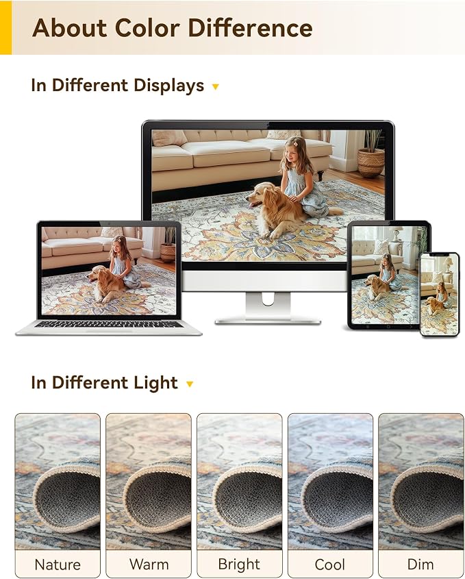 RELEANY Washable Area Rug, Square 8'x8', Water Repellent, Pet Friendly - Image 7