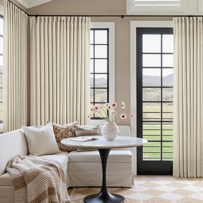 Extra Wide Pinch Pleat 100 x 96 Inch Linen Semi Sheer Curtains 1 Panel | by Twodrapes