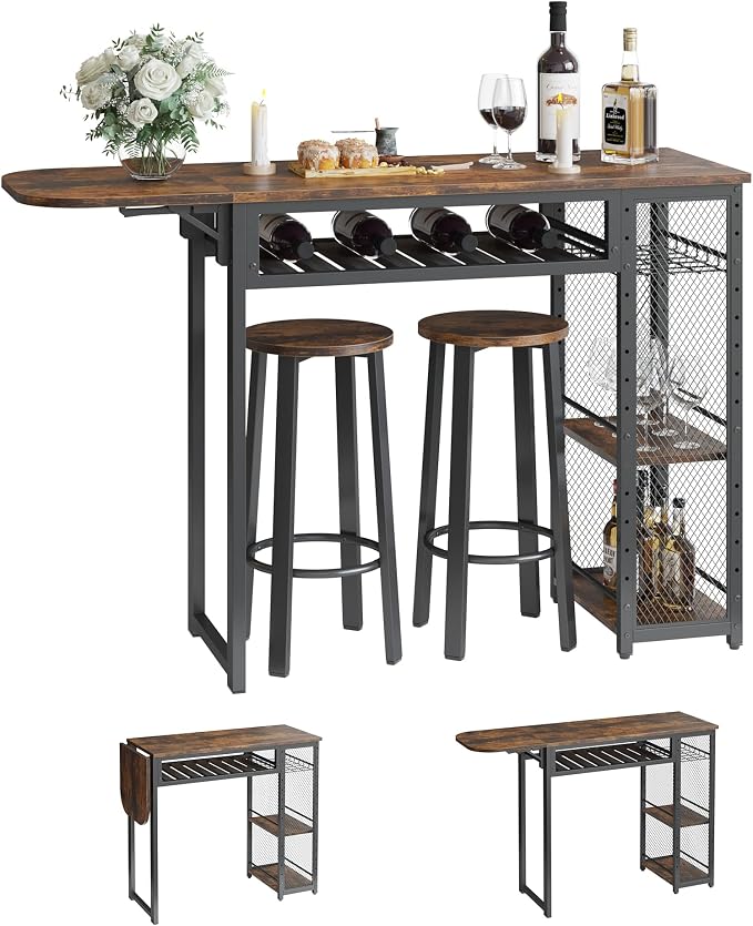 Bestier Bar Table and Chair Set, Expandable Dining Table - Image 8