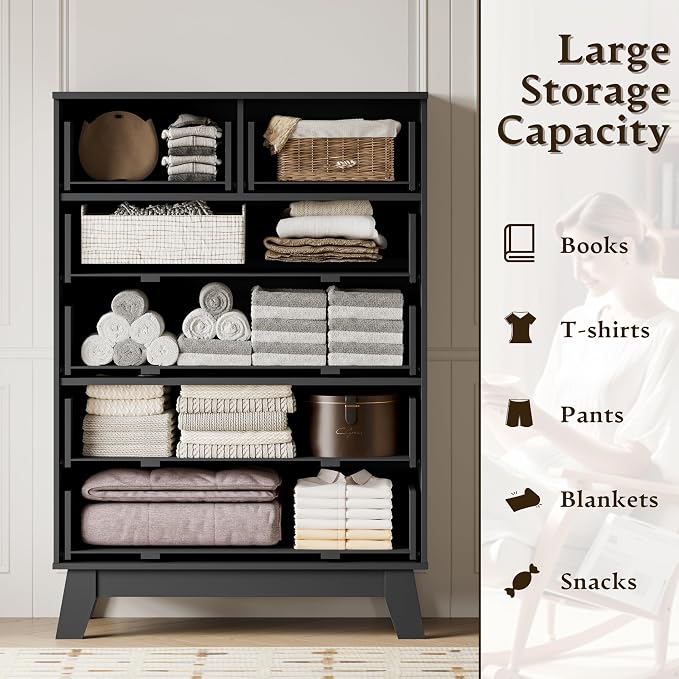 BORNOON 46" Tall Dresser for Bedroom, 6-Drawer Fluted Chest of Drawers - Image 4