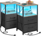 TUTOTAK LED End Table with Charging Station, Nightstand with Cloth Drawer by ChoosetutotakFurnitureBuildYourCozyHome
