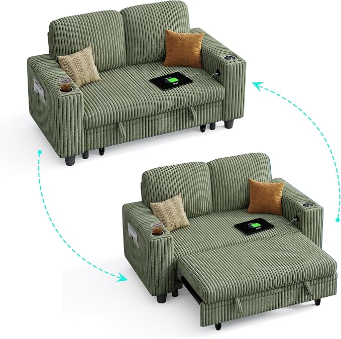 LINSY HOME Loveseat Sofa with Pull Out Couch Chaise: 2-in-1 Convertible 2 - Image 9
