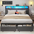 Lifezone Queen Bed Frame with 2-Tier Storage Headboard, Bedroom Metal Bed Frame by Lifezone