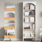 Arched Bookshelf with 5 Tier Open Shelves, Study and Living Room, Modern White - Image 5