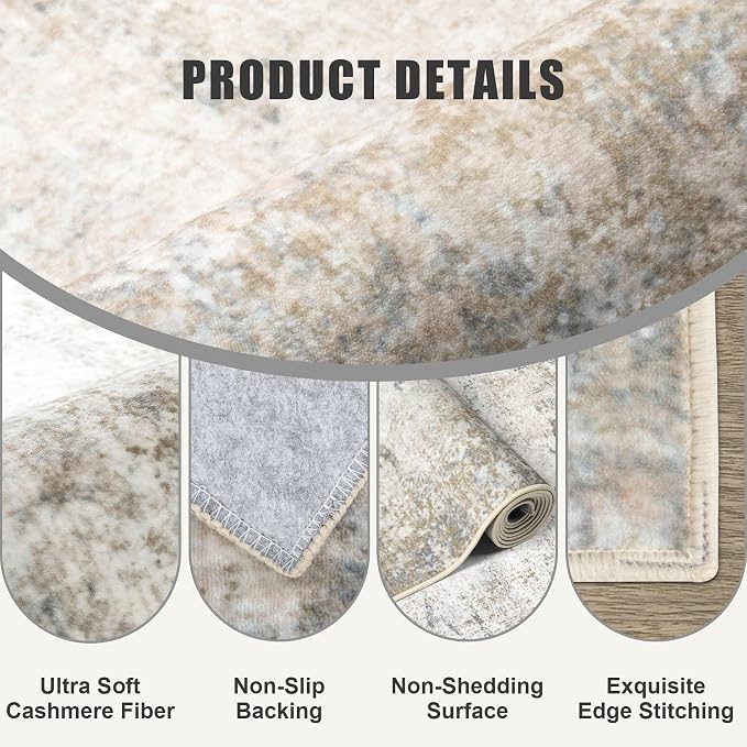 2x6 Washable Runner Rug：Modern Abstract Kitchen Soft Carpet Brown | - Image 6