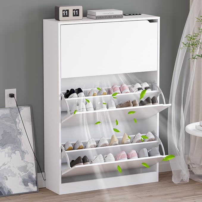 BORNOON Shoe Cabinet with Odor Control and Back Panels, Deodorizing Slim 3-Flip by BORNOON