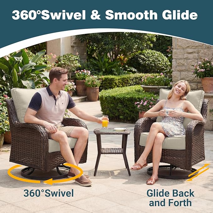 Patio Furniture Set, High Back Swivel Chairs, Weather Resistant Olefin Fabric - Image 3