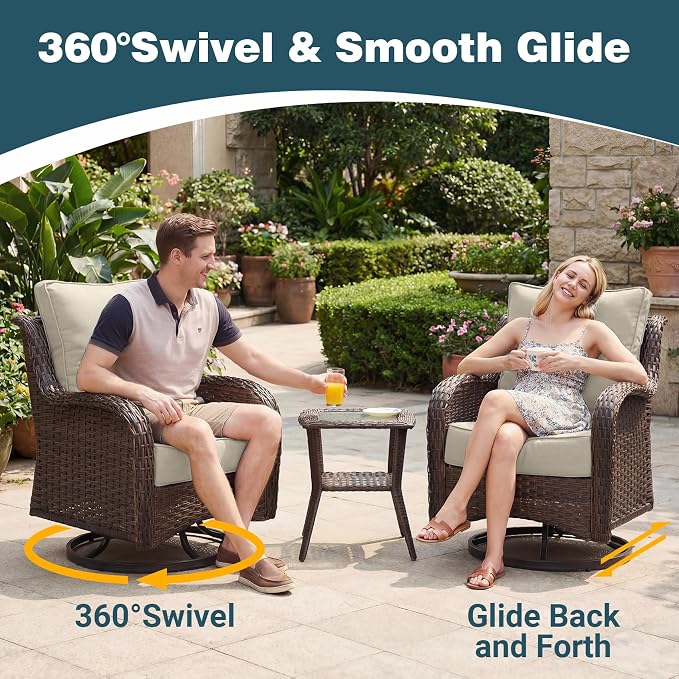 Patio Furniture Set, High Back Swivel Rocker Chairs, Weather Resistant Olefin - Image 3