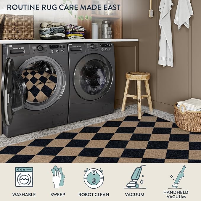 Lahome Checkered Easy Jute Outdoor Runner Rug, 2x6 Kitchen Rugs Washable | - Image 6