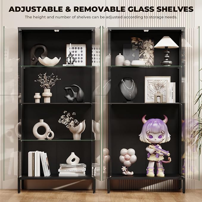 Display Cabinet with Glass Doors, 4-Tier Curio Cabinet with 3 Color Lights - Image 4