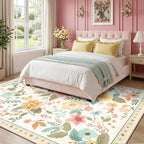 RELEANY Floral Washable 6x9 Area Rugs Beige/White/Orange | Flower Carpet Print - Image 6