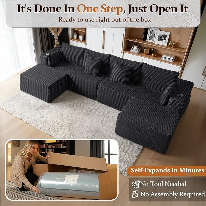 138" Cloud Sectional Couch, Comfort U Shaped Sofa - Image 3