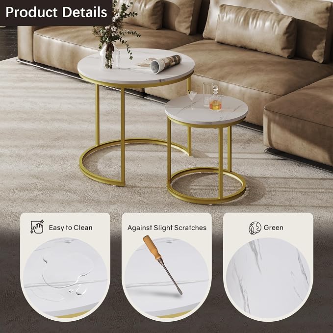 Otterease Nesting Tables Set of 2, Round Coffee Table, Small Nesting Coffee - Image 4