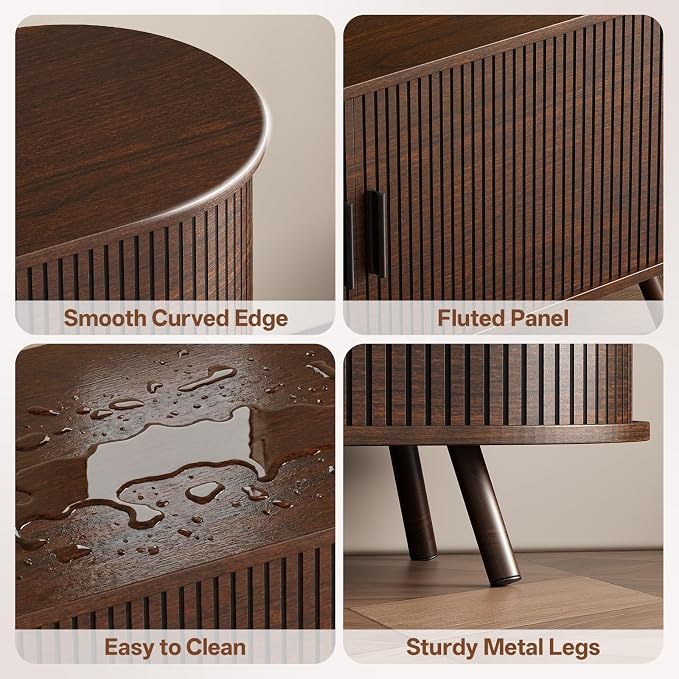 63 inch TV Stand with Power Outlet, Fluted Entertainment Center - Image 4
