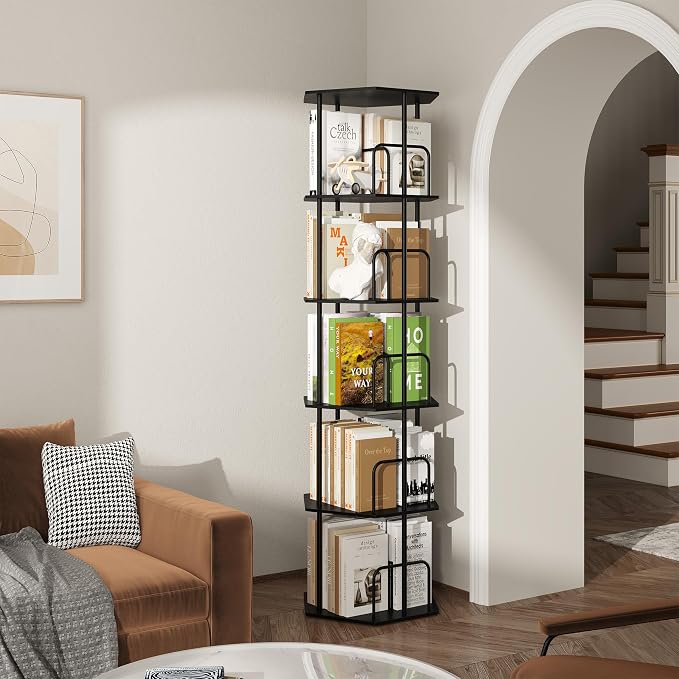 SUNMORY 5 Tier Rotating Bookshelf Tower, Revolving 360 ° Spinning Bookcase - Image 8
