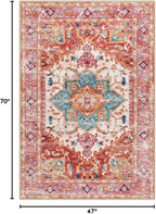 Yamaziot Washable Area Rug, 4x6 Non-Slip Boho Living Room Bedroom Rug | Stain - Image 2