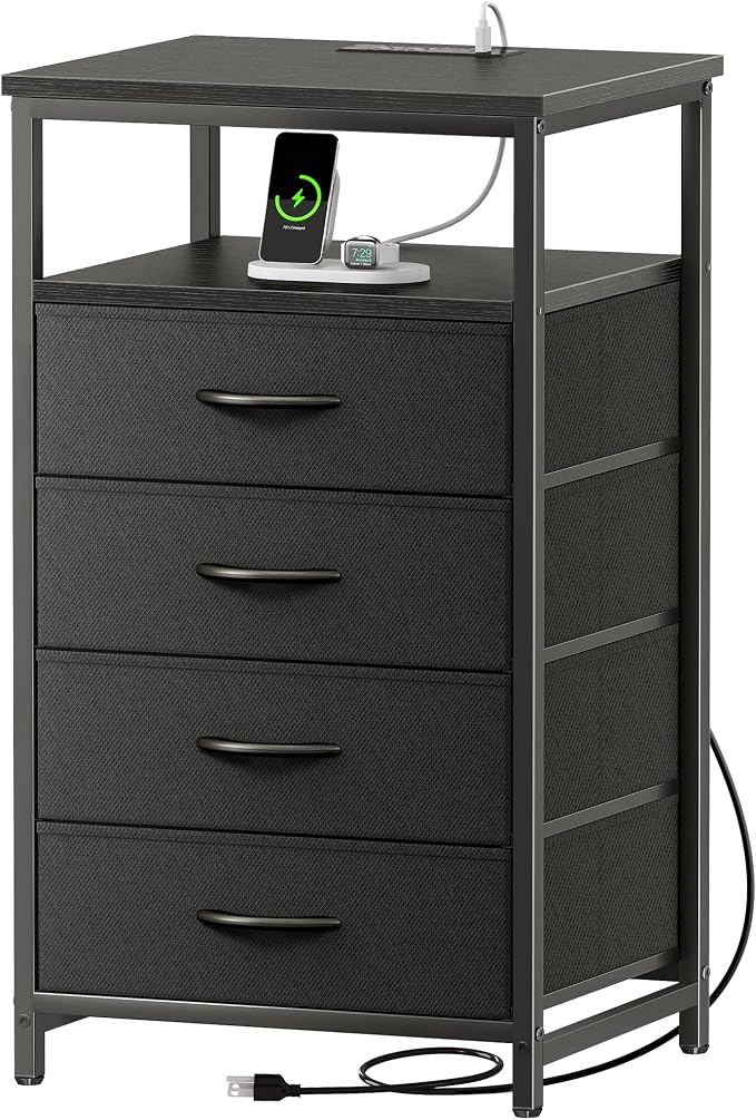 Huuger Night Stand with Charging Station, 4 Drawer Dresser by Huuger