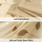 MIULEE Beige Sheer Curtains 2 Panels Embroidered Leaf Patterned, W52 x L63 | - Image 4
