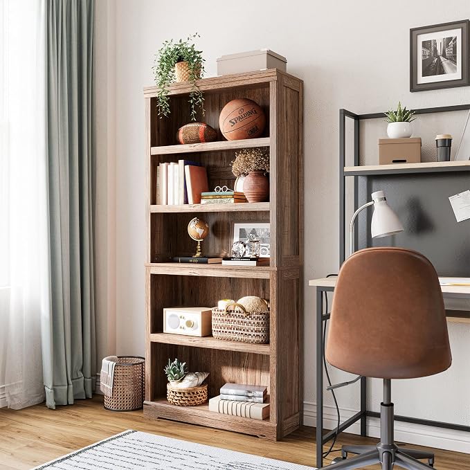 LINSY HOME 5-Shelf Bookcase, Bookshelves Floor Standing Storage Shelves 68 in - Image 2