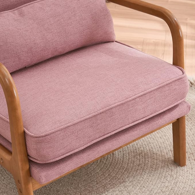 VINGLI Cozy Living Room Chairs, Linen Pink Accent Chairs Set of 2, Wood Lounge - Image 6