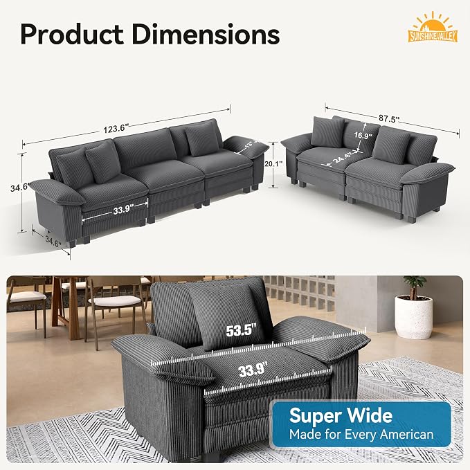 SUNSHINE VALLEY Sofa and Loveseat Set, Oversized Corduroy Modular Love seat and - Image 2