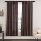 Coffee Linen Curtains for Living Room Back Tab Light Filtering Privacy Semi by Nanspring