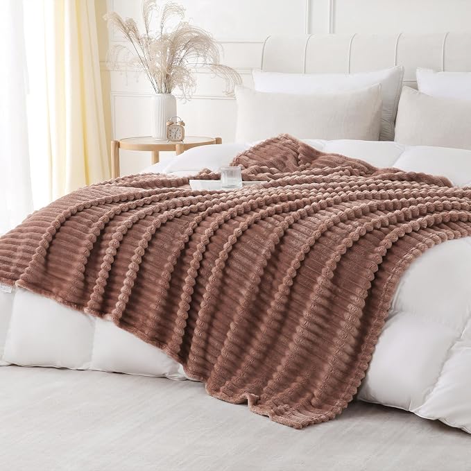 Chocolate Throw Blanket for Couch Sofa 108x90 inches Striped Design | Fleece by Unknown