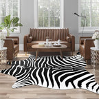 Faux Zebra Rug, Zebra Print Rug Animal Hide Rugs, 4.6 x 5.2 Ft Black | Premium - Image 4