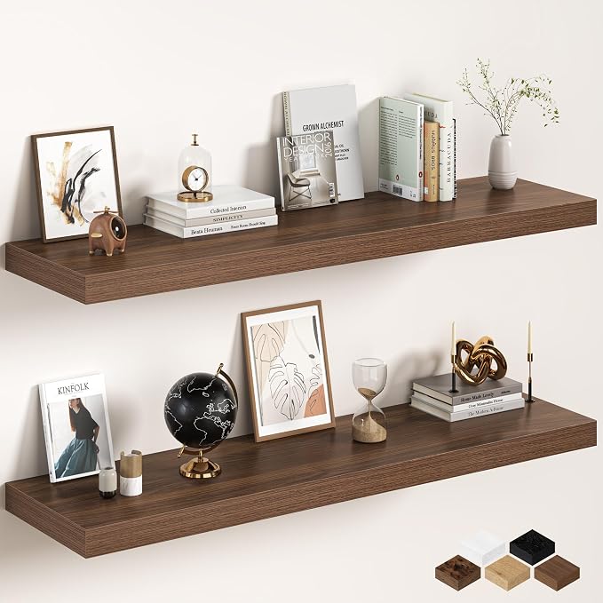 Walnut Floating Shelves 55Inch Long, 12 Inch Deep Floating Shelves by FunMemories
