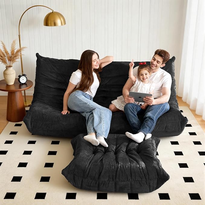 Bean Bag Ottoman, Memory Foam Lazy Bean Bag Sofa, Fireside Chair Foot Rest - Image 4