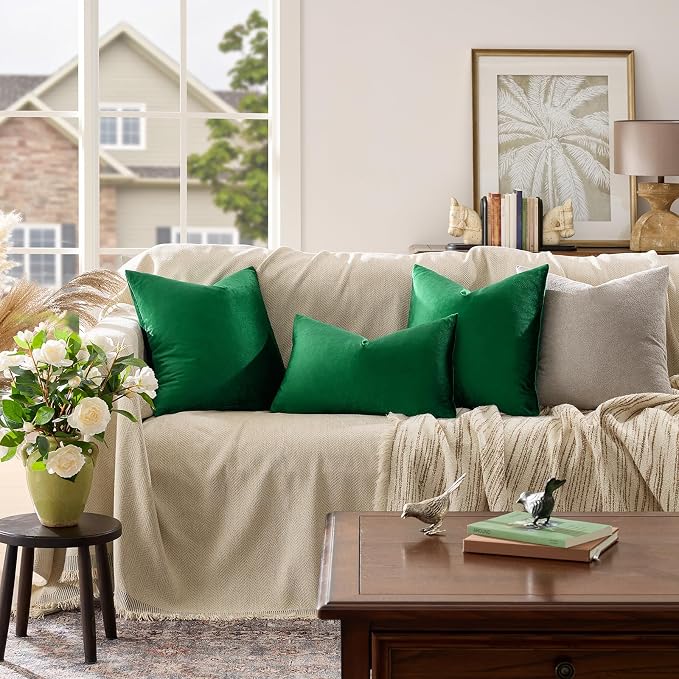 GIGIZAZA Green Velvet Pillow Covers 20x20 Decorative Pillows Pack of 2 | Throw - Image 3