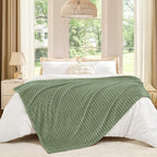 BEDELITE Ribbed Sage Grey Green Fleece Throw Blanket - Image 6