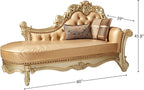 Acme Vendome Chaise w/2 Pillows in Bone Synthetic Leather & Gold Patina - Image 2