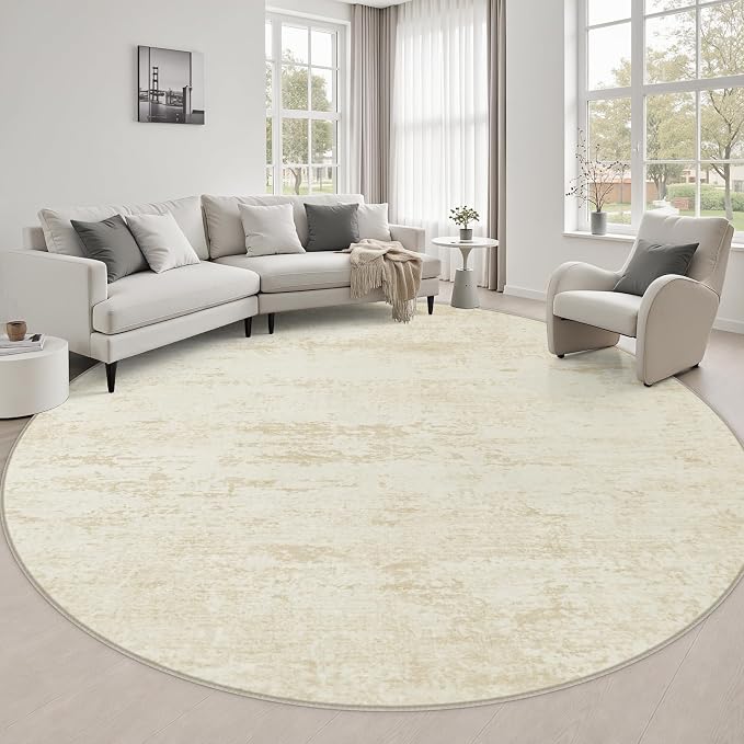 Round Area Rug Living Room: 6 ft Modern Washable Carpet Taupe | by FXRHLP