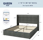 Allewie Queen Size Lift Up Storage Bed, Modern Wingback Headboard, Hydraulic - Image 2