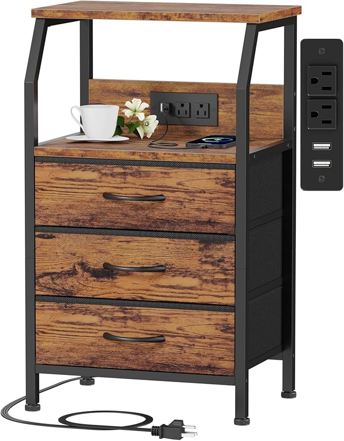 Furnulem Night Stand with Charging Station, USB Ports and Outlets, 28.3 Inch by Furnulem