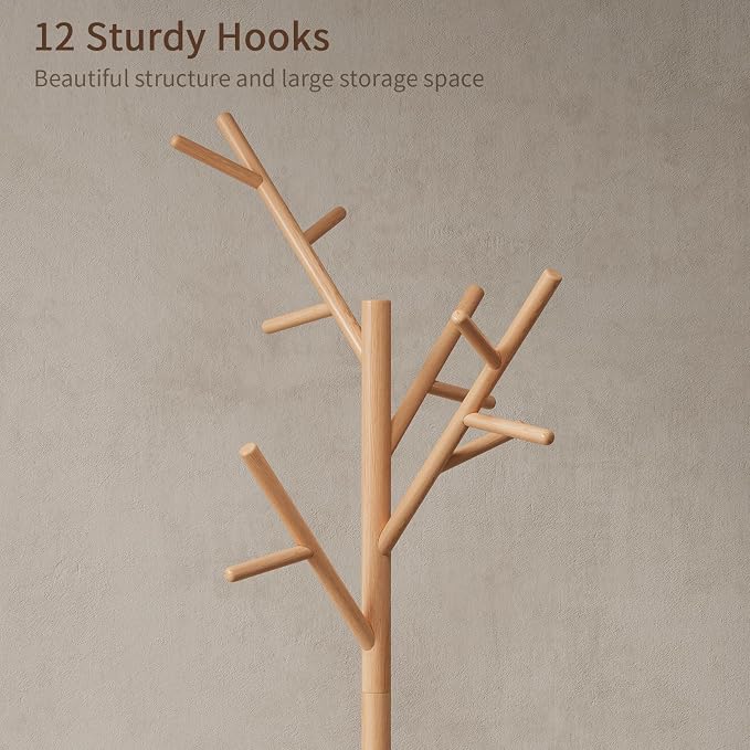 Muwuele Coat Rack, Solid Wood Coat Rack Freestanding - Image 7