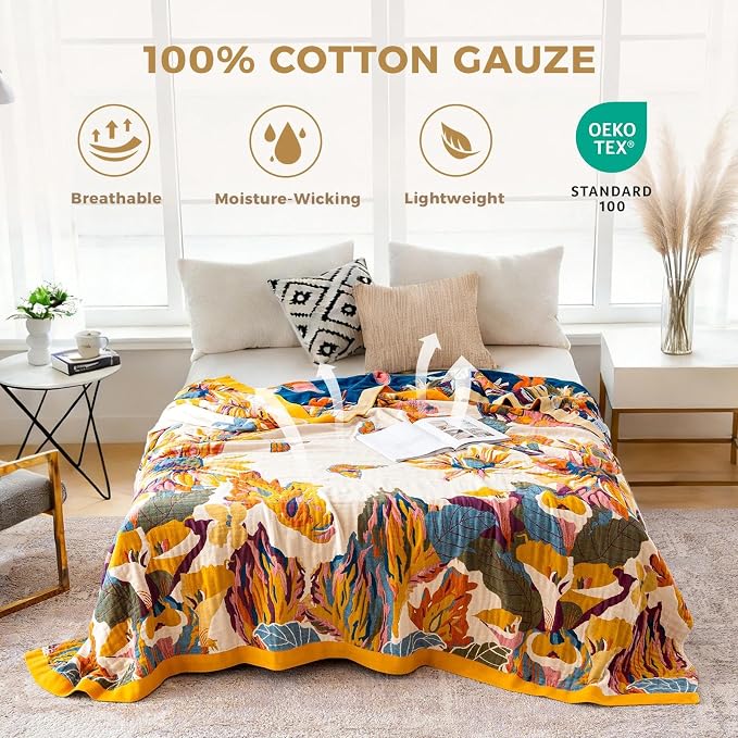 LUTBM King Throw Blanket for Bed 100% Cotton Boho Soft Rustic Quilt Butterfly - Image 2