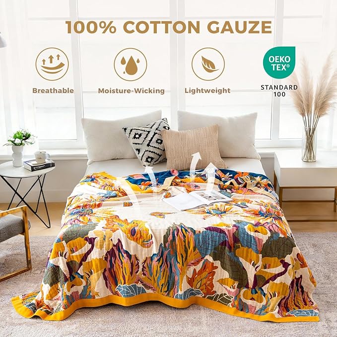 LUTBM Boho Throw Blanket 100% Cotton Soft Bed Throw Twin Lightweight Summer - Image 2