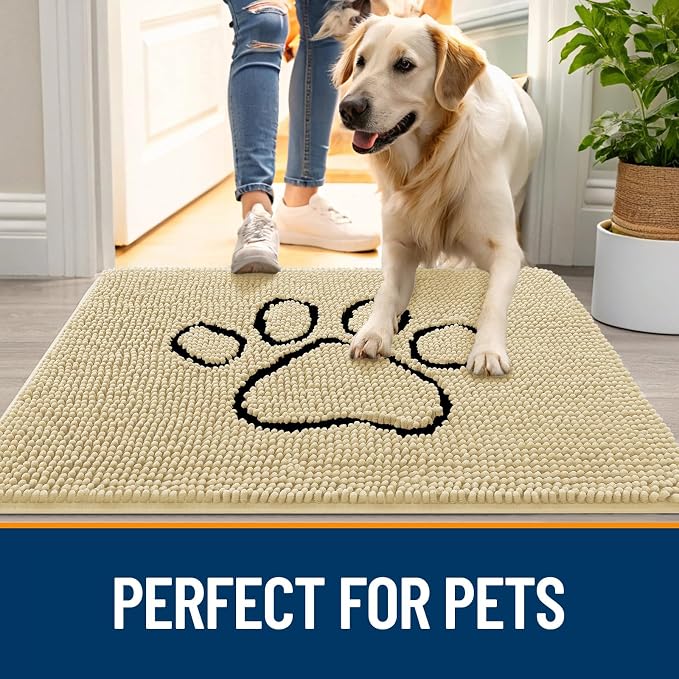 OLANLY Dog Door Mat for Muddy Paws 30x20, Paw Print Design Chenille Mud Mat | - Image 6