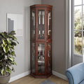 BELLEZE Lighted Wooden Corner Display Curio Cabinet, Two Section Shelving Unit by BELLEZE