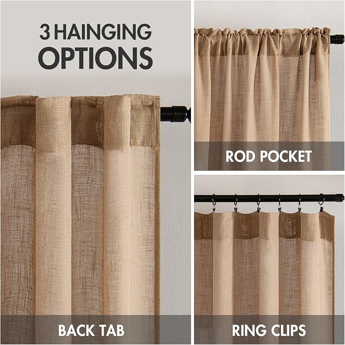 MIULEE Light Brown Linen Curtains 42x63 Inch 2 Panels - Image 3