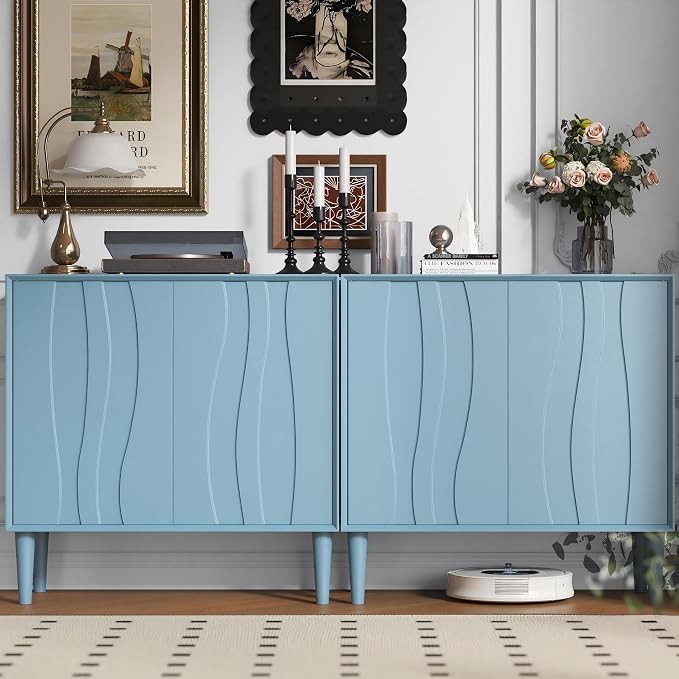 Easyego 63″ Mid Century Modern Sideboard Buffet Cabinet, Dining Room, 2-Piece by Easyego