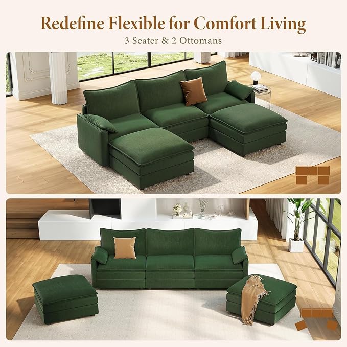 Vesgantti 108" U Shaped Sectional Couch, Comfy Cloud Modular Sectional Sofa - Image 7