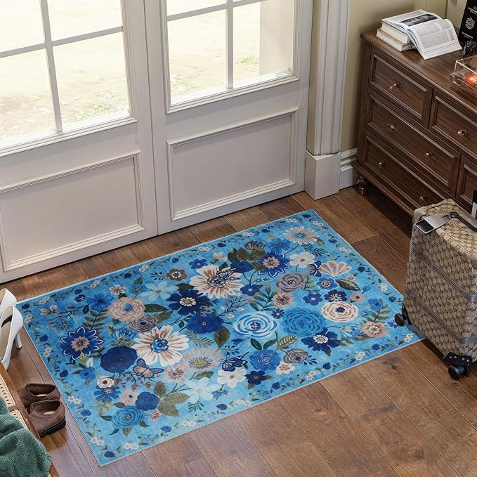 Floral Washable Rug for Entryway 2x3 Kitchen Mat | Ultra-Thin Soft, Non-Slip - Image 4